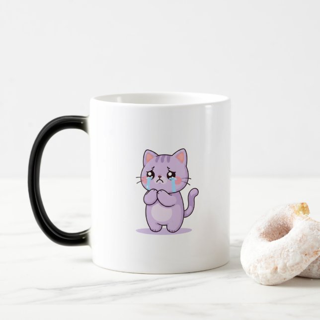 Caneca Mágica Gato Triste Personagem de Desenho Fofo (Com Donut)