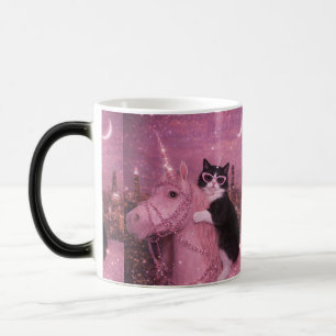 Caneca Mágica Gato Unicórnio Glamouroso Sob a Cidade Reluzente