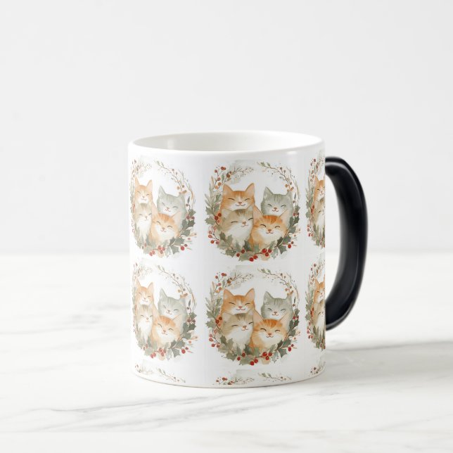 Caneca Mágica Gatos Festivos na Arte da Fúria de Natal (Frente Esquerda)