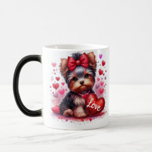 Caneca Mágica "Glamorkie Yorkie puppy com Arco vermelho e amor