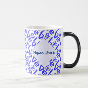 Caneca Mágica Grego Coração Azul AMOR Coração Personalizado