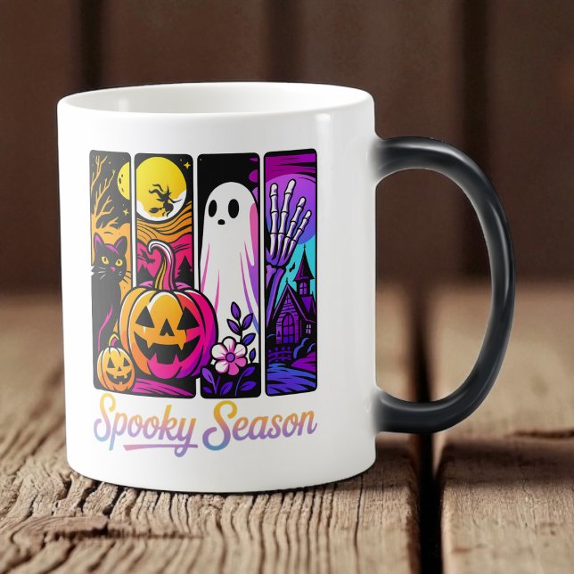 Caneca Mágica Halloween Pumpkin Ghost Pop Art Retro Black (Criador carregado)