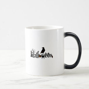 Caneca Mágica Halloween Símbolos Spookies & Crow Negra do Hallow