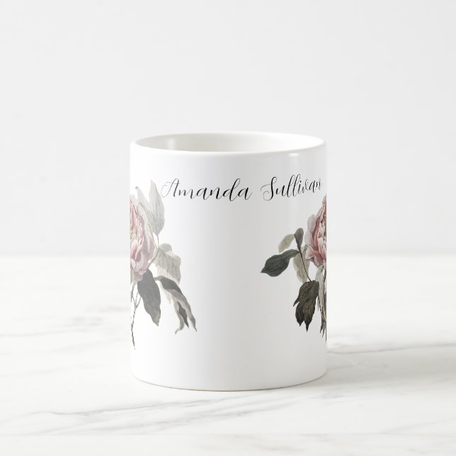Caneca Mágica Hand drawn pink cabbage rose (PERSONLIZE) (Centro)