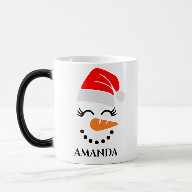 Caneca Mágica Homem de neve de natal personalizado com nome pers (Esquerda)