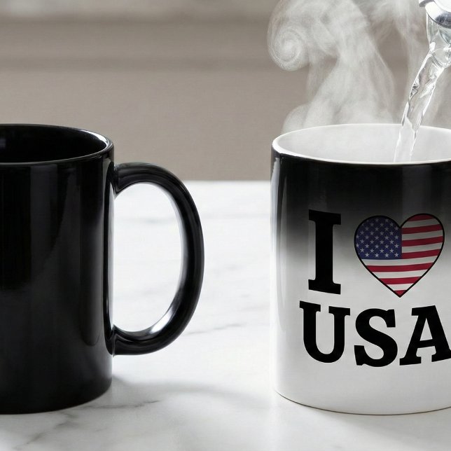 CANECA MÁGICA "I ❤️ USA" (Patriotism appearing like Magic.)