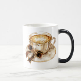 Caneca Mágica Ilustração de café quente coquette castanho