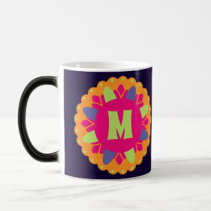 Caneca Mágica ilustração de formas florais laranja