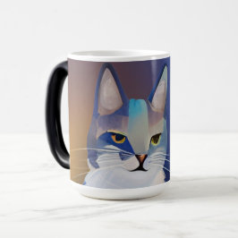 Caneca Mágica Ilustração de sol ouro de gato azul