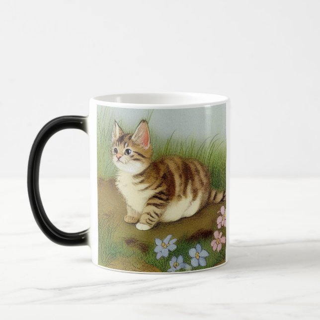 Caneca Mágica Ilustração Vintage Kitten com Flores (Esquerda)