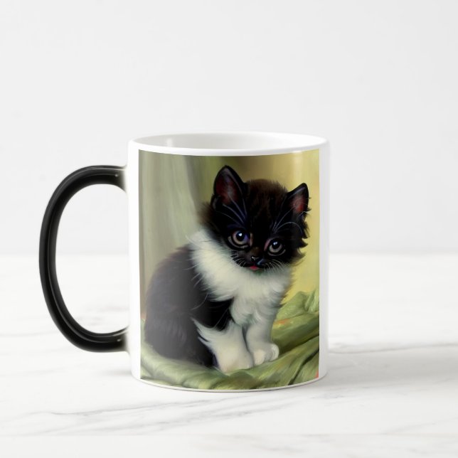 Caneca Mágica Ilustração Vintage Tuxedo Kitten (Esquerda)