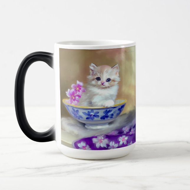 Caneca Mágica Ilustração Vintage White Kitten (Esquerda)