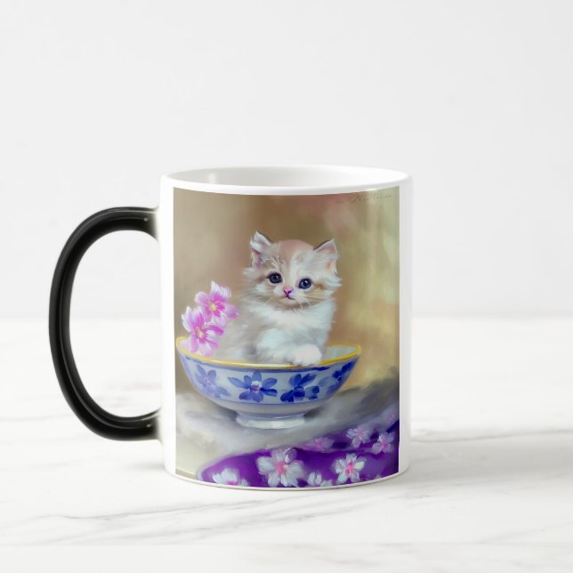 Caneca Mágica Ilustração Vintage White Kitten (Esquerda)