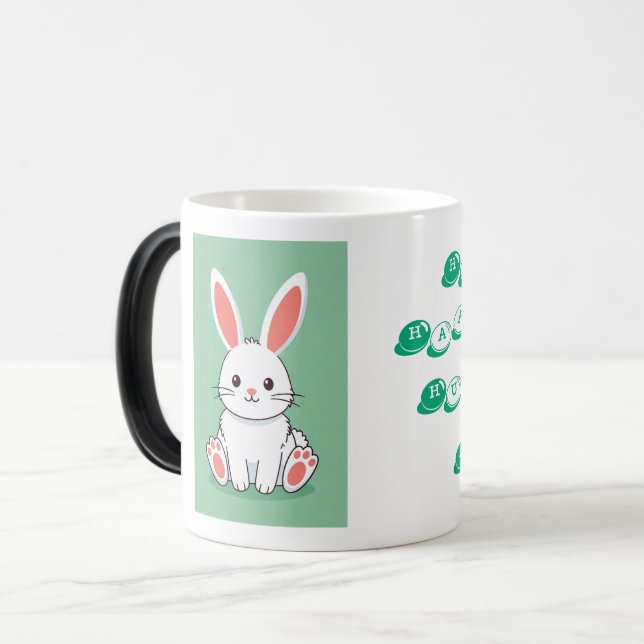 Caneca Mágica Imagem do Coelho de Páscoa Branco (Frente Esquerda)