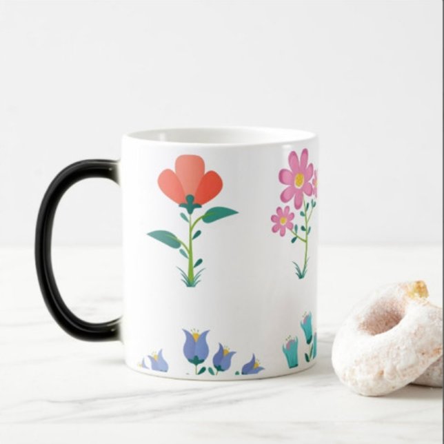 Caneca Mágica Impressão de Flor Moderno de Café (Criador carregado)