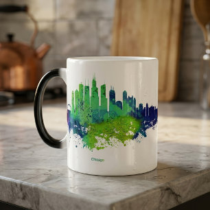 Caneca Mágica Impressões de Arte em Aquarela da Silhueta de Chic