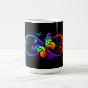 Caneca Mágica Infinidade vibrante com borboleta arco-íris em pre