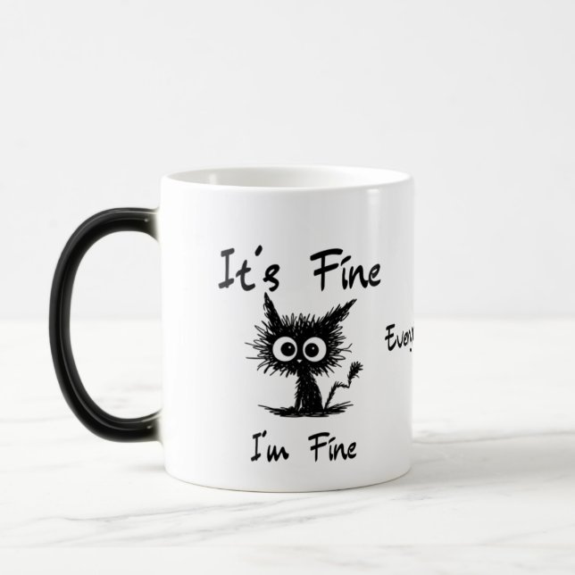 Caneca Mágica It's Fine I'm Fine" Funny Sarcastic Black Cat  (Esquerda)
