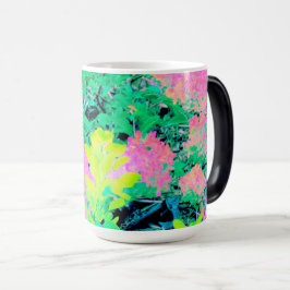 Caneca Mágica Jardim de Hydrangea rosa com folhagem amarela