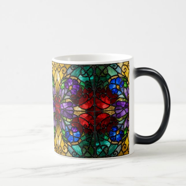 Caneca Mágica Jewel Tone Floral Stained Glass Art Mug (Direita)