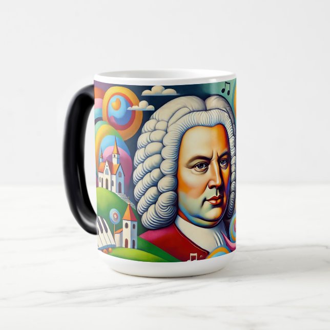 Caneca Mágica Johann Sebastian Bach: Retrato em uma pintura mode (Frente Esquerda)