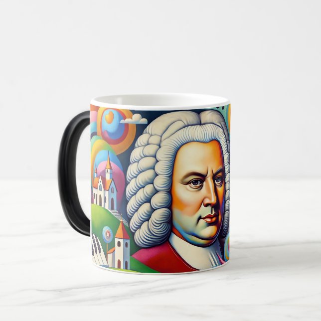 Caneca Mágica Johann Sebastian Bach: Retrato em uma pintura mode (Frente Esquerda)