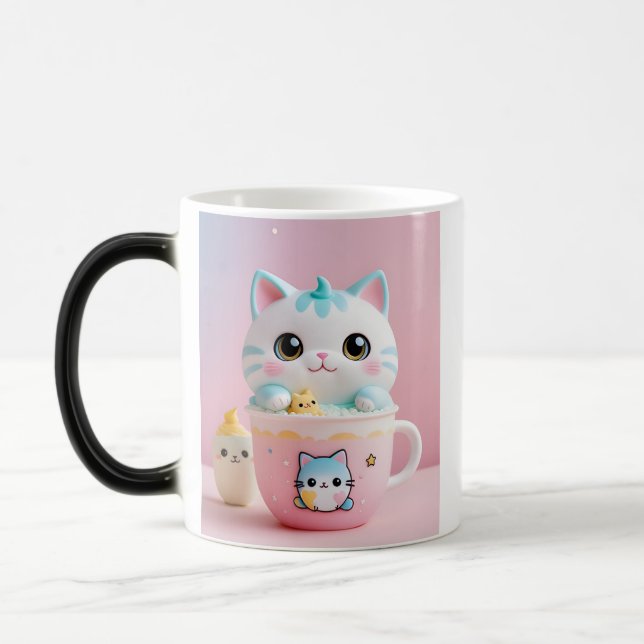 Caneca Mágica Kawaii Cat Bubble Tea Mug - Pastel Estético Cinto (Esquerda)