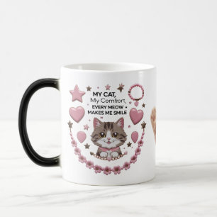 Caneca Mágica Kawaii Cat Charm Mug - Corações e Estrelas Rosa