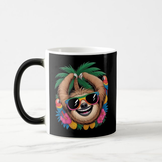 Caneca Mágica Kawaii Tropical Sloth – Cute Summer Vibes Rainbow  (Esquerda)