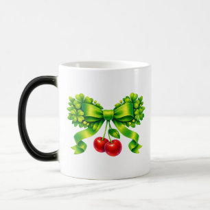 Caneca Mágica Laço de Trevo Sortudo com Cerejas Design Verde