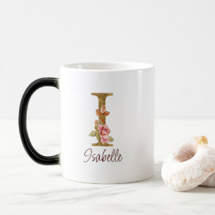 Caneca Mágica Letra de Nome Personalizado I Rosas Rosa Bege com