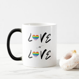Caneca Mágica LGBTQIA LOVE é LOVE Rainbow Hearde Pride Flag