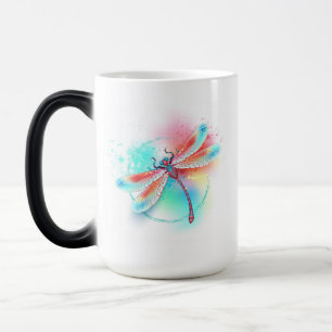 Caneca Mágica libélula vermelha sobre fundo de aquarela