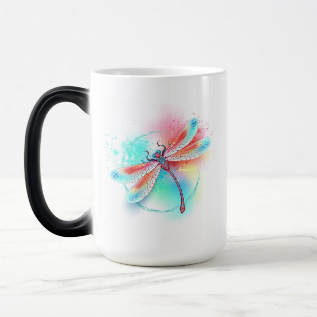 Caneca Mágica libélula vermelha sobre fundo de aquarela (Esquerda)