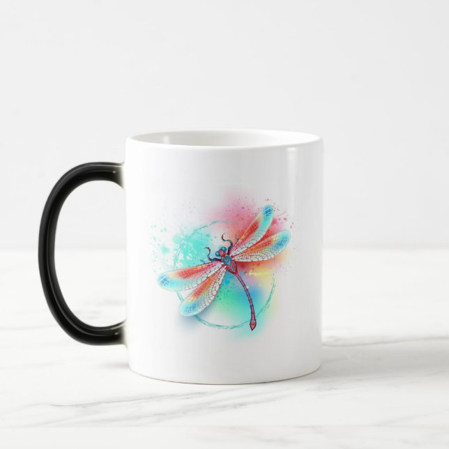 Caneca Mágica libélula vermelha sobre fundo de aquarela (Esquerda)