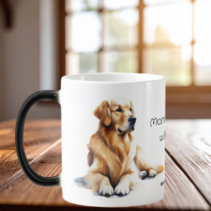 Caneca Mágica Lindo Golden Retriever Aquarela Personalizar