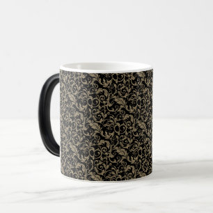 Caneca Mágica Lindo padrão floral preto marrom vintage