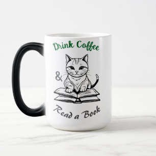 Caneca Mágica Livro Amantes, Café Bebida, Gato Bonito na Bibliot