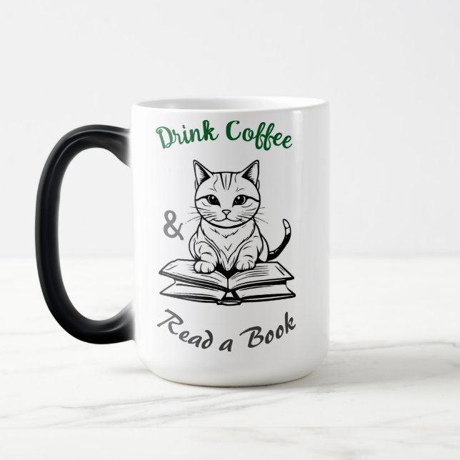 Caneca Mágica Livro Amantes, Café Bebida, Gato Bonito na Bibliot (Esquerda)
