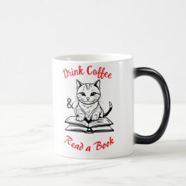 Caneca Mágica Livro Amantes, Café Bebida, Gato Bonito na Bibliot