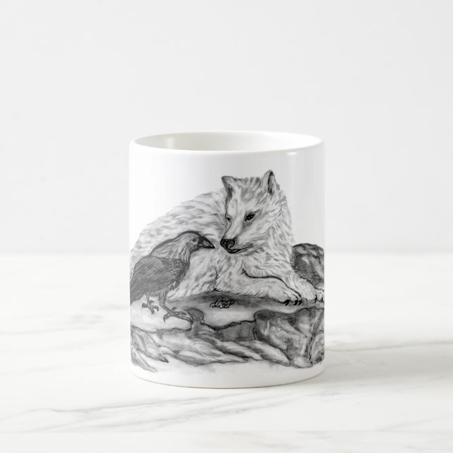 Caneca Mágica Lobo e Raven - Design preto e branco (Centro)