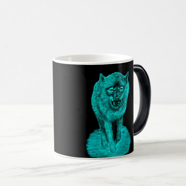 Caneca Mágica Lobo Negro Zangado na Noite (Frente Esquerda)