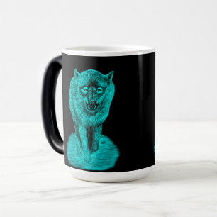 Caneca Mágica Lobo Negro Zangado na Noite