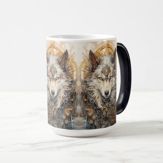 Caneca Mágica Lobo Steampunk Solarpunk (Frente Esquerda)