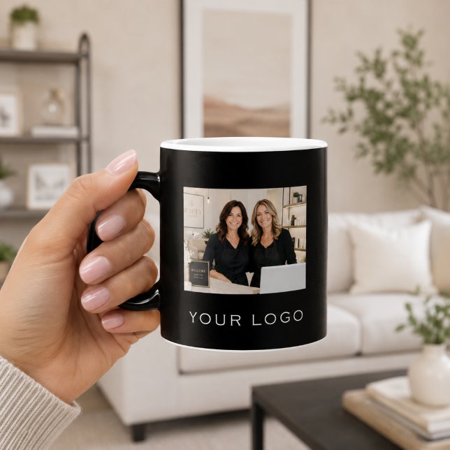 Caneca Mágica Logotipo empresarial preto foto retangular (Criador carregado)