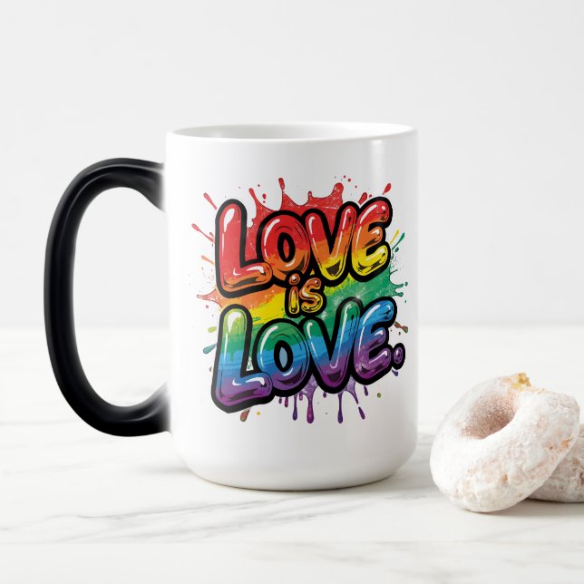 Caneca Mágica Love Is Love - Rainbow Pride Quote Art  (Com Donut)