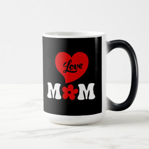 Caneca Mágica Mãe elegante preto e branco coração vermelho fofo