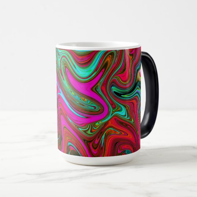 Caneca Mágica Magenta, Vermelho e Abstrato Azul na Groovy Retro (Frente Esquerda)