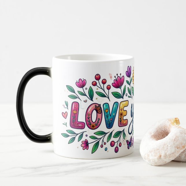 Caneca Mágica Magic Morphing Mug - Floral Sunflower "Love You Mo (Com Donut)