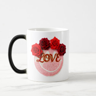 Caneca Mágica Malha Rosto Sorridente Rosa Vermelho Amor Floral T